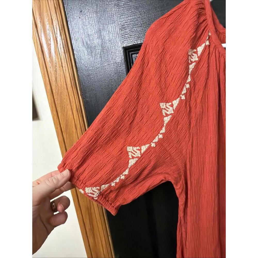 J Jill Burnt Orange Dress Sz XS Embroidered Boho Western Oversized Pockets Hippi - Picture 3 of 6